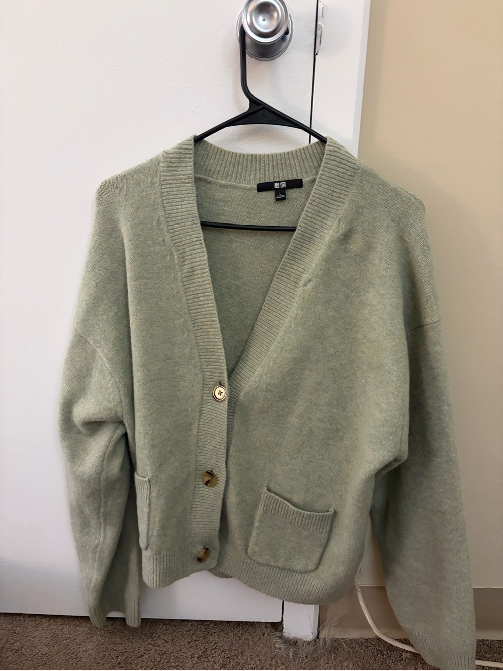 Uniqlo Light Sage Green V-Neck Button Cardigan